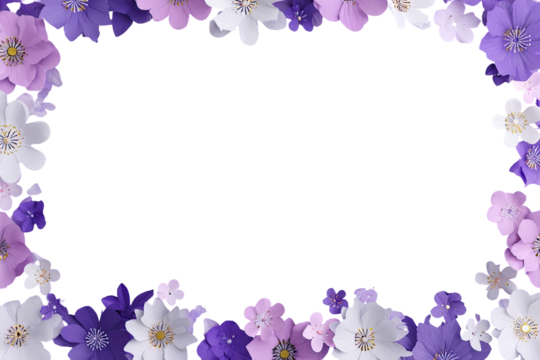 Floral frame, pastel purple, pink, white flowers