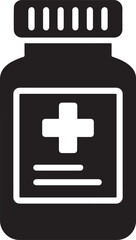 Silhouette vector of a medicine bottle with a label. Ideal for pharmaceutical, healthcare, and medical design projects.
