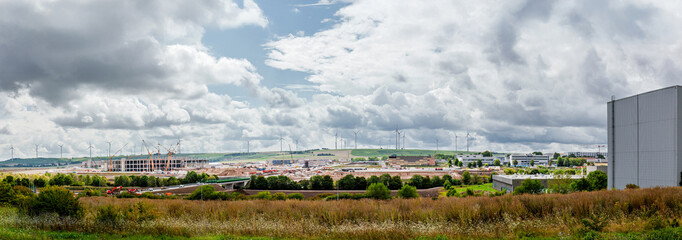 panoramic view of construction site new building area in the industrial area in Alzey, Germany 
