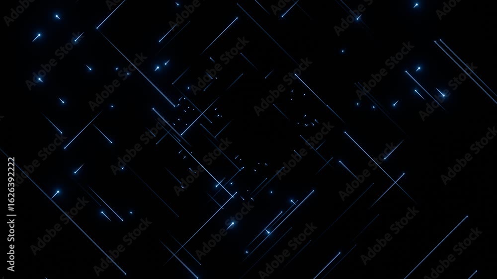 Poster glowing blue neon lines forming futuristic digital grid on dark background representing data streams