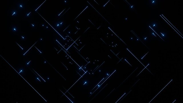 Glowing Blue Neon Lines Forming Futuristic Digital Grid on Dark Background Representing Data Streams, Technology Flow, and Virtual Connectivity in Cyberspace. Created using non-AI 3d Software