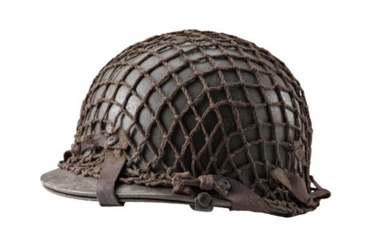 Vintage military helmet with netting