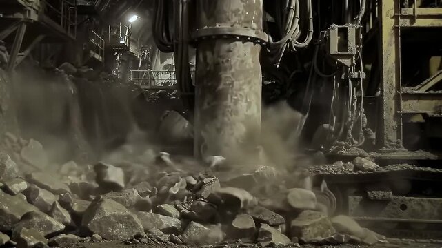 Powerful rock drilling machine in action, showcasing industrial progress and construction