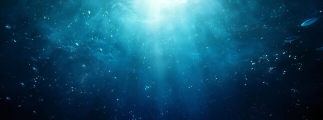 Abstract Underwater Scene with Glowing Light and Sparkling Particles in Shades of Blue