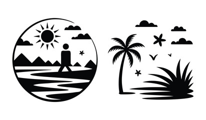 Tropical Paradise Illustrations Ideal for Travel and Leisure Projects
