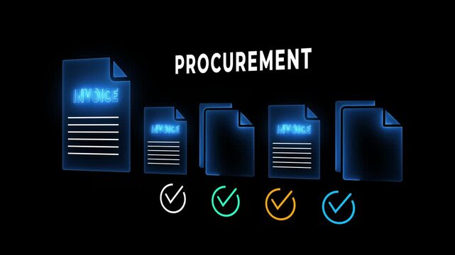 Digital procurement workflow concept on the transparent background.  Suitable for  B2B purchase management and paperless approval systems. Motion graphics of procurement concept. 4k video animation.