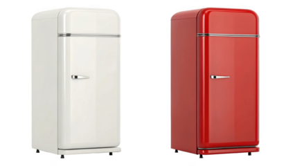white Retro fridge and red Retro fridge isolated on transparent background