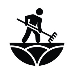 Agricultural Worker with Rake Monochrome Rural Labor Vector

