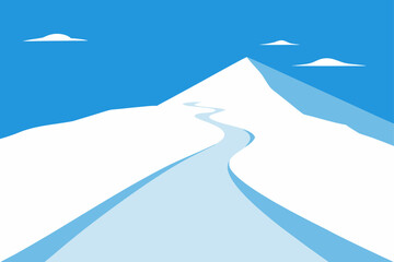 empty ski trail with fresh snow and clear sky