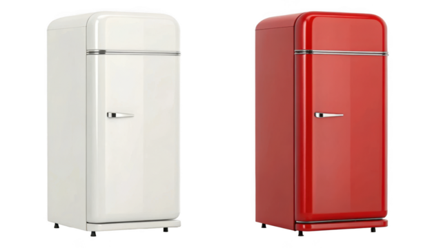 white Retro fridge and red Retro fridge isolated on transparent background