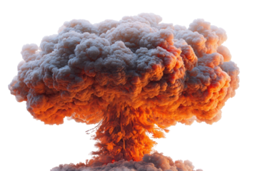 Atomic explosion cloud, orange and grey smoke