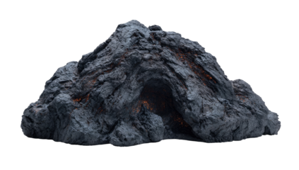 Volcanic rock mound,  grayish-dark,  textured,  with  glowing orange interior