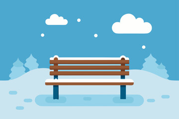 snow covered bench in silent park scene