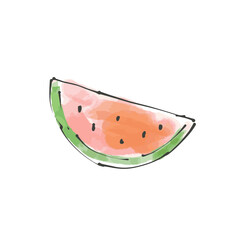 カットしたスイカの手描き水彩風ベクターイラスト 赤