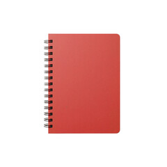 Minimalist presentation of a coral colored spiral notebook on transparent isolated showcase