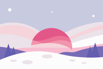 Naklejka premium winter sunrise casting soft pink hues over white field