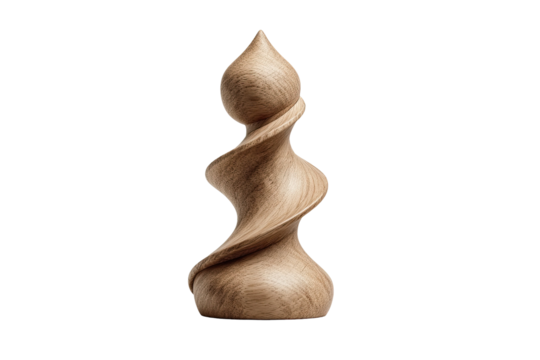 A stylized, spiraling wooden sculpture