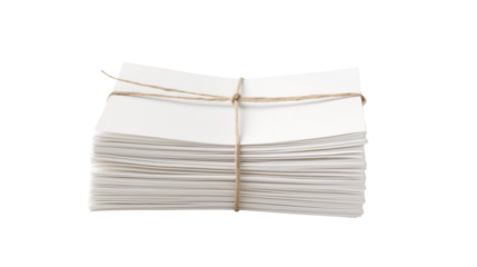Blank White Postcards Stacked and Tied with String Isolated on White Background
