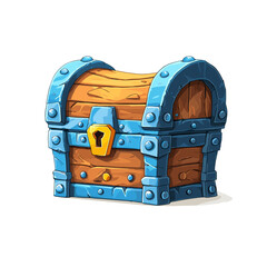 Colorful treasure chest with wooden and metal features stands out against a simple background