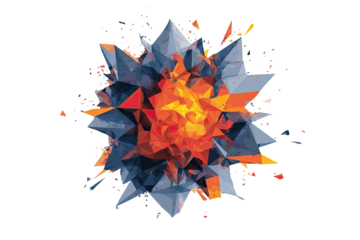 Abstract geometric sphere with spiky facets, vibrant colors, and radiating bursts