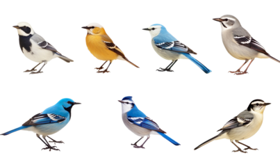 beautiful birds wagtail, mourning dove, robin, blue jay, sparrow