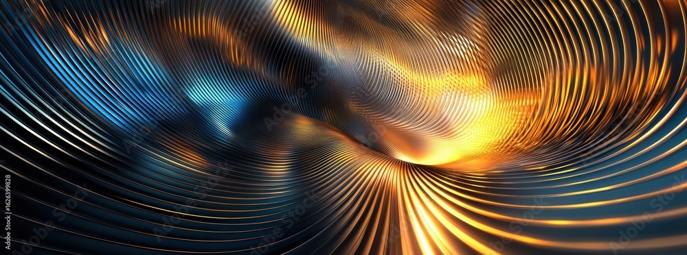 Poster abstract digital artwork displaying dynamic curves and swirling light patterns in shades of orange a