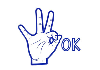 Obraz premium Illustration of hand showing the number three and the ok sign, isolated on transparent background