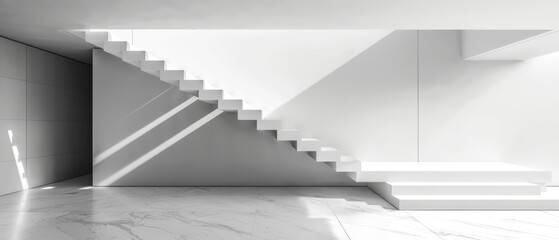 Obraz premium Modern Minimalist Staircase in Bright Contemporary Interior Space