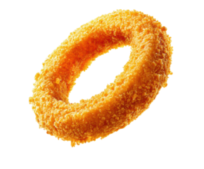 Crispy golden onion ring ready for dipping and enjoyment