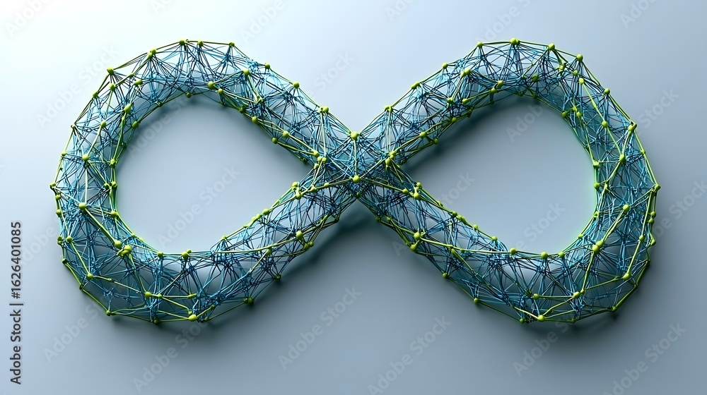 Poster abstract infinity symbol composed of interconnected lines and points.