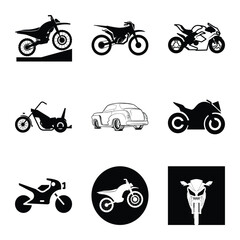 Motor Vehicle Silhouette Collection Featuring Motorcycle And Classic Car Designs