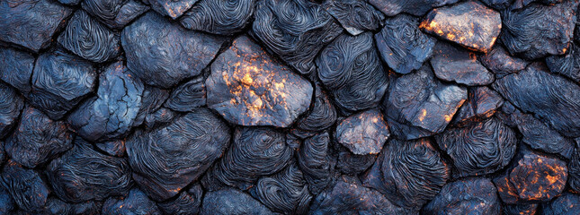 Close Up Abstract Texture Showing Dark Brown And Black Rocks Surface Background With Yellow And Orange Highlights