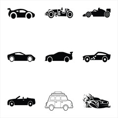 Black And White Car Icons Set Vector Collection Of Different Automotive Vehicles