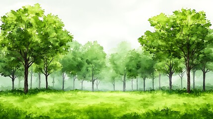 Lush green trees in a tranquil meadow.