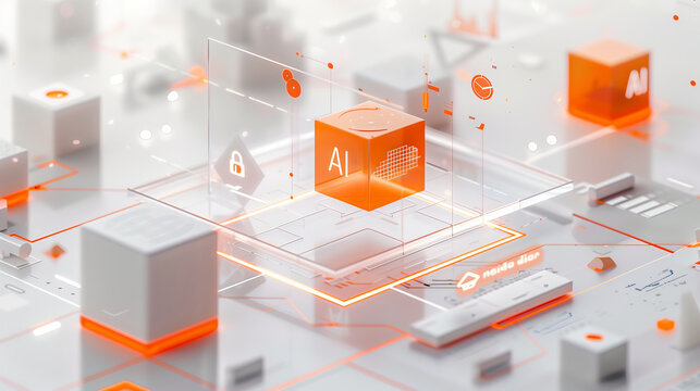 Abstract AI Technology Network with Cubes and Data Streams