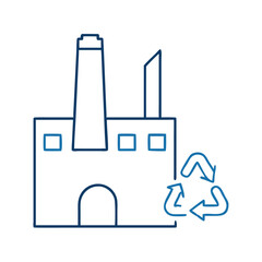 Fototapeta premium Industrial factory with recycling symbol in minimal line art style 