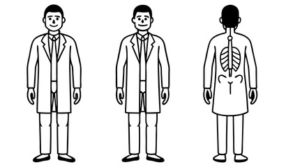 Male doctor surgeon, radiologist in hospital. Character constructor for animation. Front, side and back view set. Body parts, postures, poses collection. Vector illustration.                   