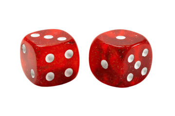 Close-up of two red dice, showing pips
