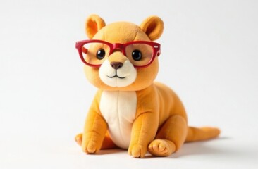 Cute plush capybara in stylish red glasses on white background, trendy toy, template for notebook, notepad, calendar, illustration