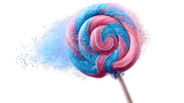 Swirl Lollipop with Sugar Crystals, isolated on transparent background