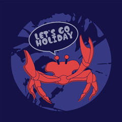  summer typography with a crab illustration. vector t-shirt graphics