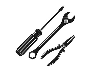 Naklejka premium Black machine tools silhouette vector