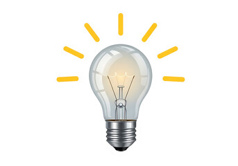 Fototapeta premium Illustration of a lit incandescent light bulb with radiating yellow lines, symbolizing an idea, isolated on a transparent background