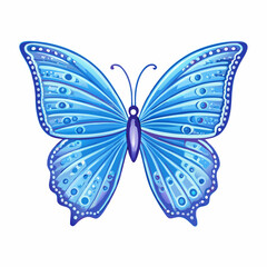 Beautiful blue butterfly with intricate patterns and iridescent wings on a white background