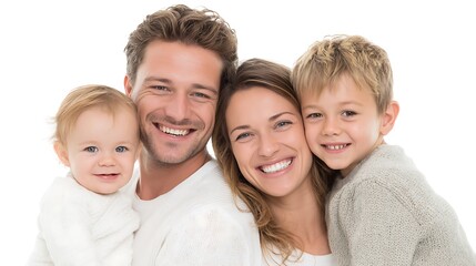 Fototapeta premium Portrait of Cheerful Parents with Two Children Looking at Camera