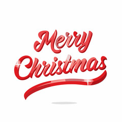 Festive red merry christmas lettering with a sparkling underline and shadow isolated on white