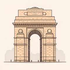 Flat illustration Indian sandstone arch, flat art with texture generative ai
