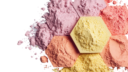 Colorful powdered ingredients in hexagonal shapes