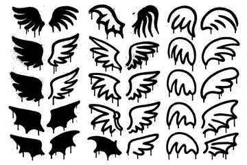 Hand drawn angel and bird wing icons in bold graffiti style, Transparent Background