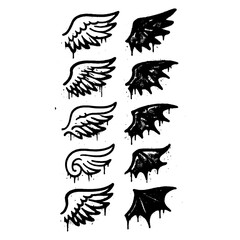 Hand drawn angel and bird wing icons in bold graffiti style, Transparent Background